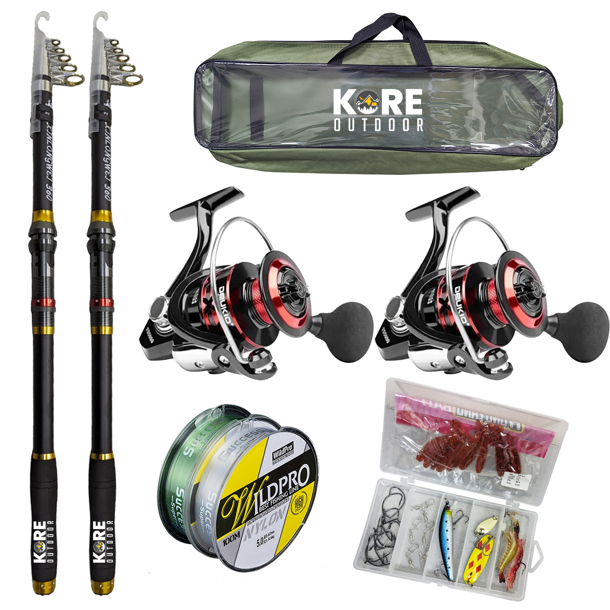 Kore Outdoor Fishing Pole Combo Set Collapsible Rods Spinning