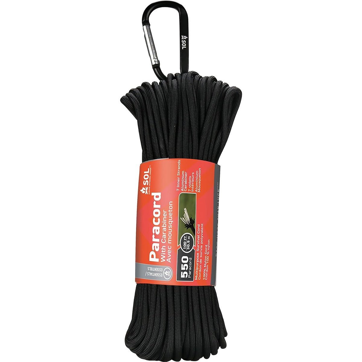 SOL 550 Paracord, 100ft w. Carabiner