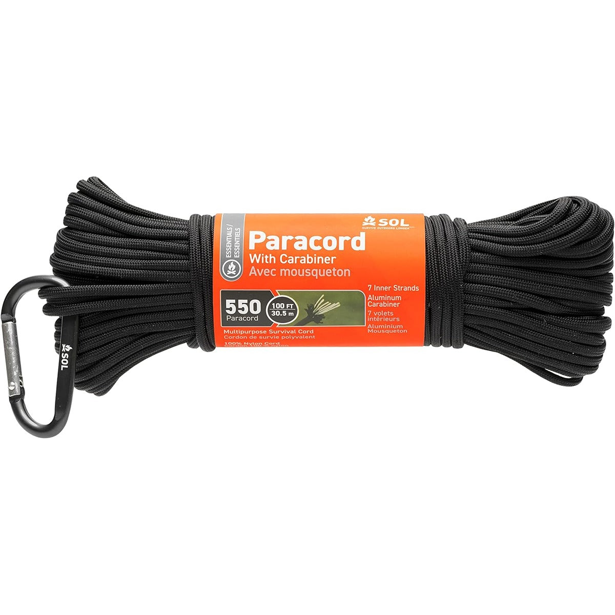 SOL 550 Paracord, 100ft w. Carabiner