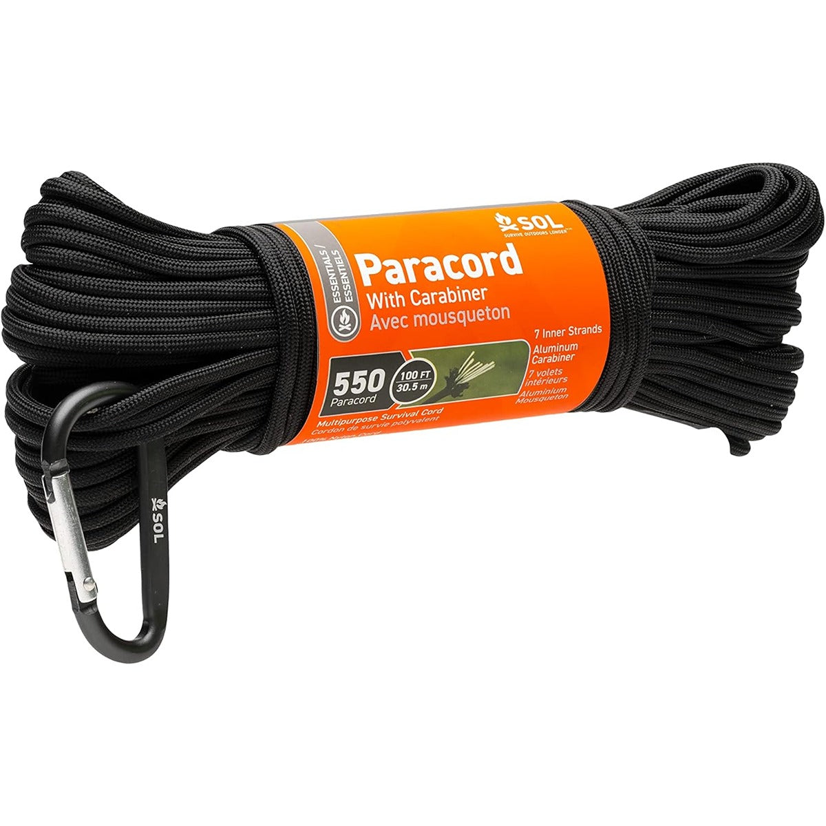 SOL 550 Paracord, 100ft w. Carabiner