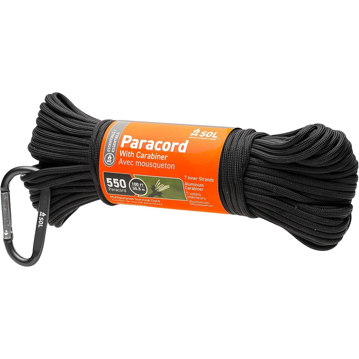 SOL 550 Paracord, 100ft w. Carabiner
