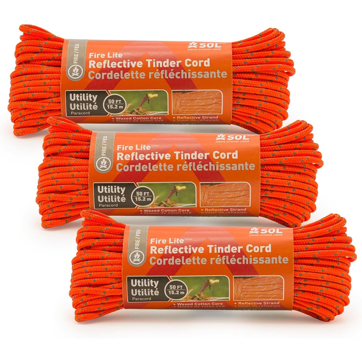 SOL Fire Lite Utility Reflective Tinder Cord, 50 ft
