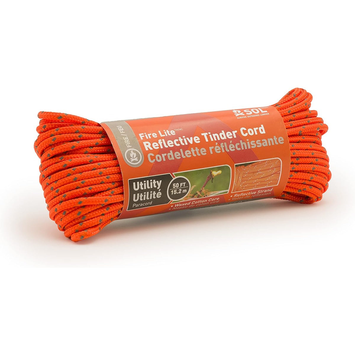 SOL Fire Lite Utility Reflective Tinder Cord, 50 ft