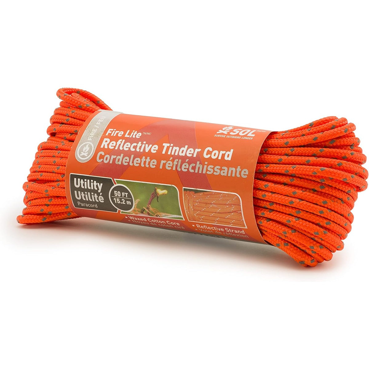 SOL Fire Lite Utility Reflective Tinder Cord, 50 ft