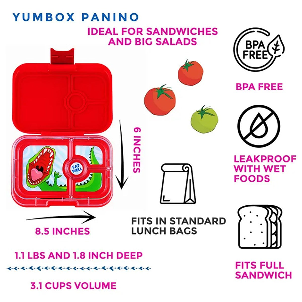 yumbox Yumbox Panino - Wow Red (4 Comp)