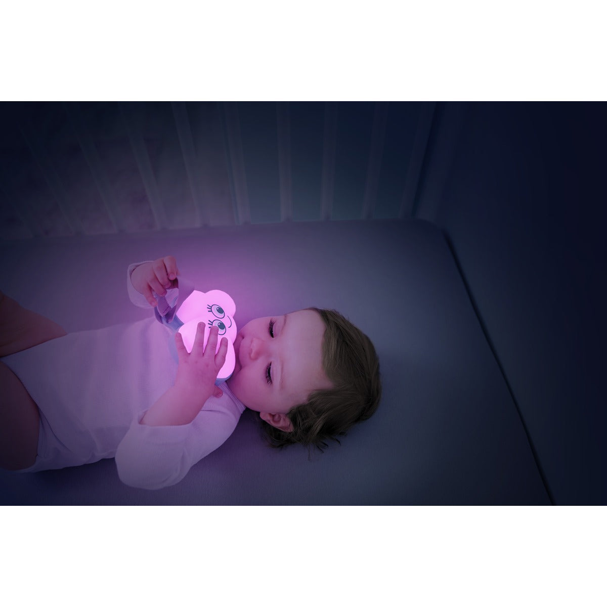 Badabulle Cloud Night Light, Fits on all surfaces with Velcro Fastener, 15 Lullabies, 6 Light Colours, 30 Mins Auto Shut-off