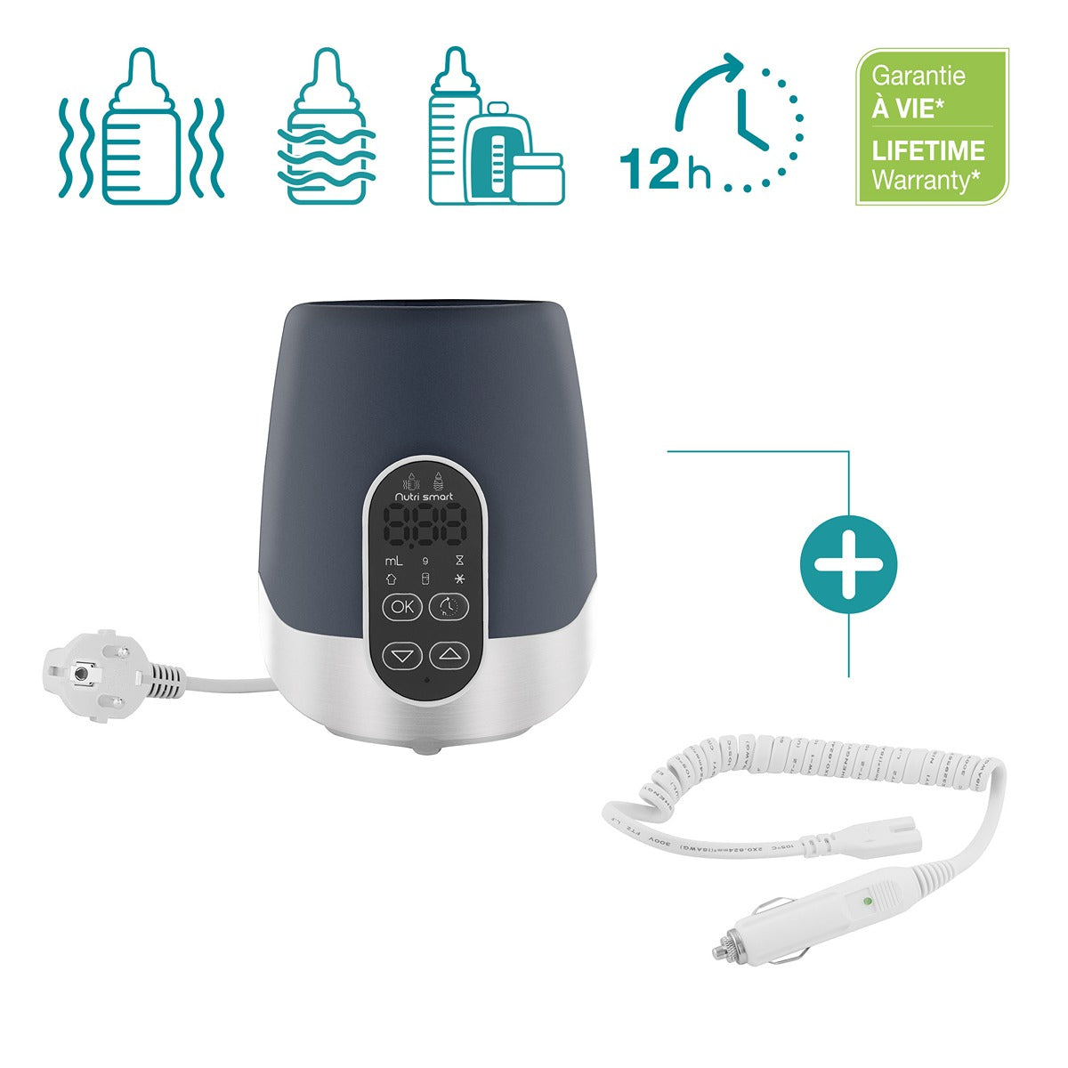 BabyMoov NutriSmart Car & Home Bottle & Food Warmer / Programmable LCD / 80 seconds to heat 65ml of water