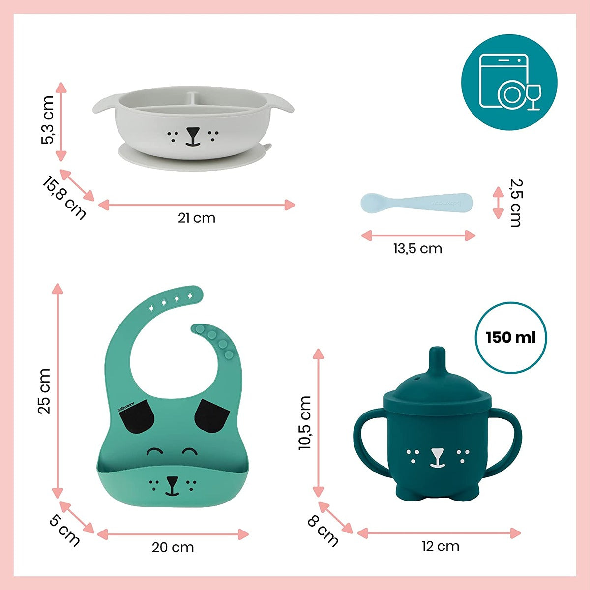 BabyMoov - Learn ISY 4 Piece Silicone Meal Set for Babies | BPA Free & Dishwasher Safe | 15-24 Months â€“ Blue Dog