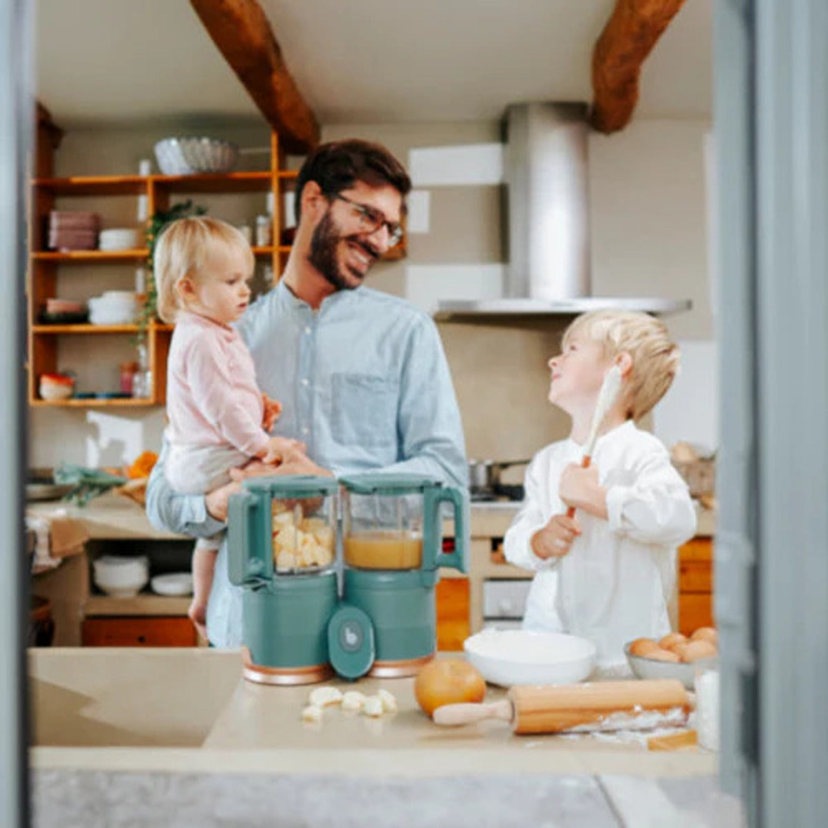 BabyMoov Nutribaby Glass 4 in 1 Food Processor | Steam cook, Blend, Defrost, Reheat | Quick Homemade Baby Food - Glass Bowl - Stainless Steel Tub | Teal