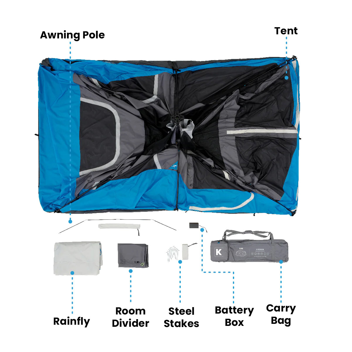 Kore Outdoor 9 person lighted instant cabin tent 14â€™ x 9â€™