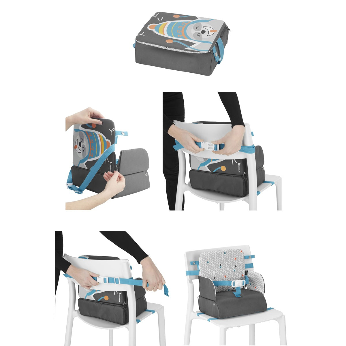 Badabulle Travel Booster Seat (Yummy) 6-36M Extremely Compact, Raises by 10cms Turns into Backpack & comes Large enclosed storage compartment