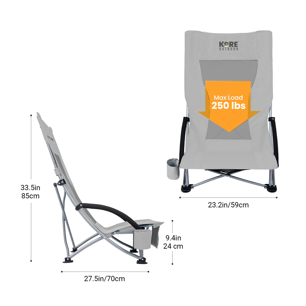 Kore Outdoor Portable low sling beach camping concert folding chair high mesh back