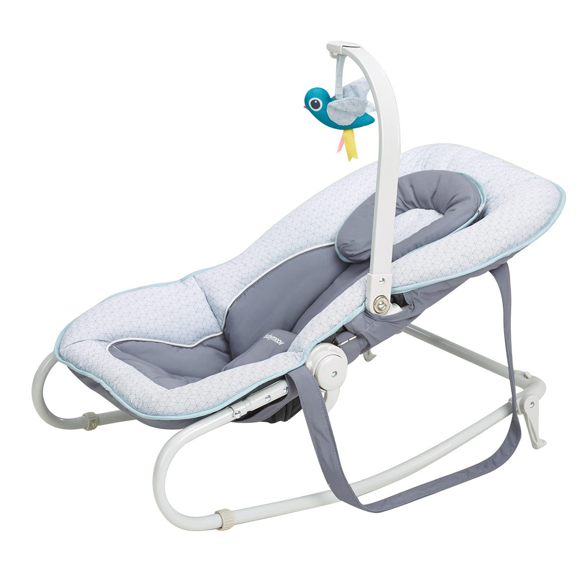 BabyMoov Graphik Baby Bouncer, Rocker Chair - 0m+ Recining Backrest, Cosy Cushioned Seat - Blue