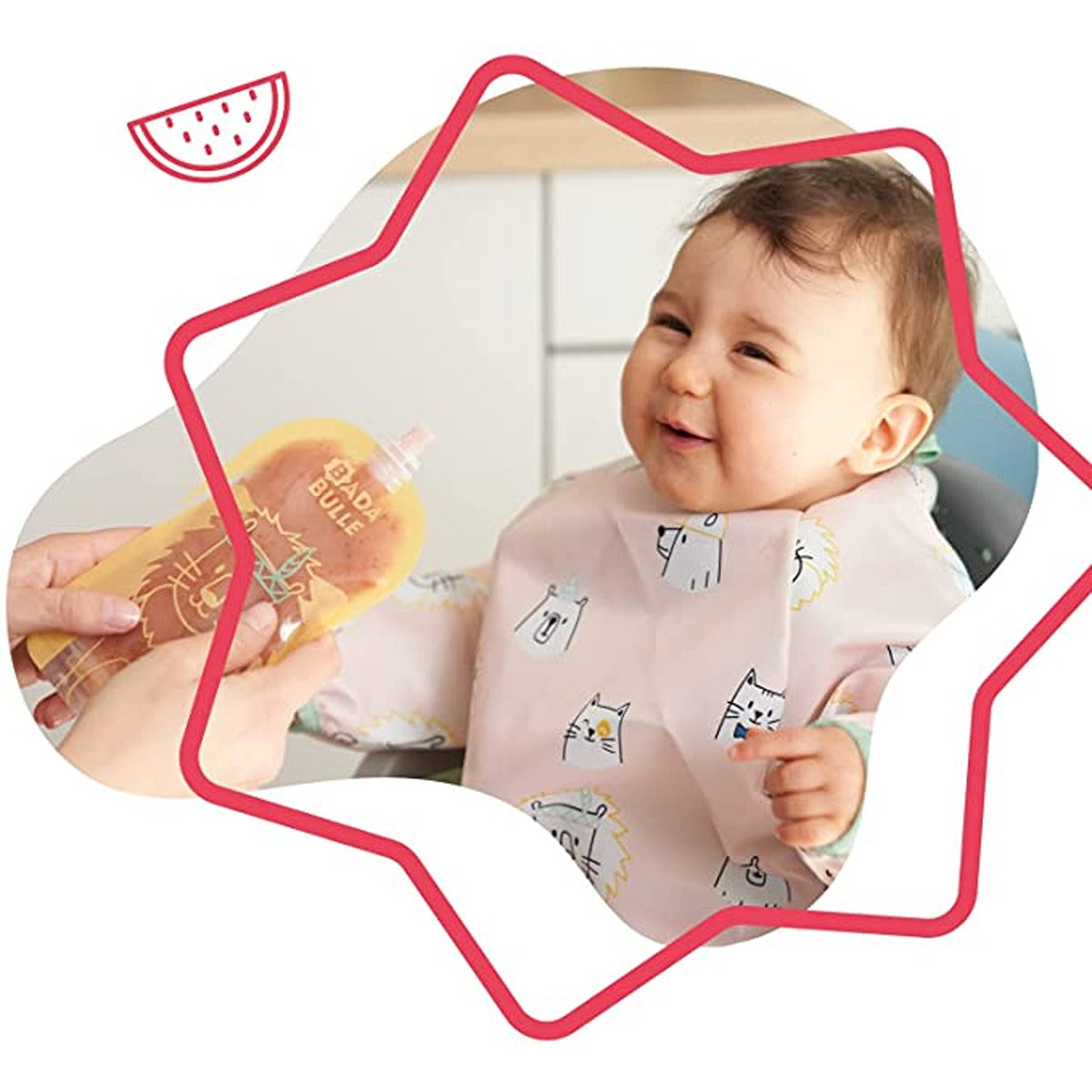 Badabulle Long-sleeved bib, Waterproof, Adjustable - Pink