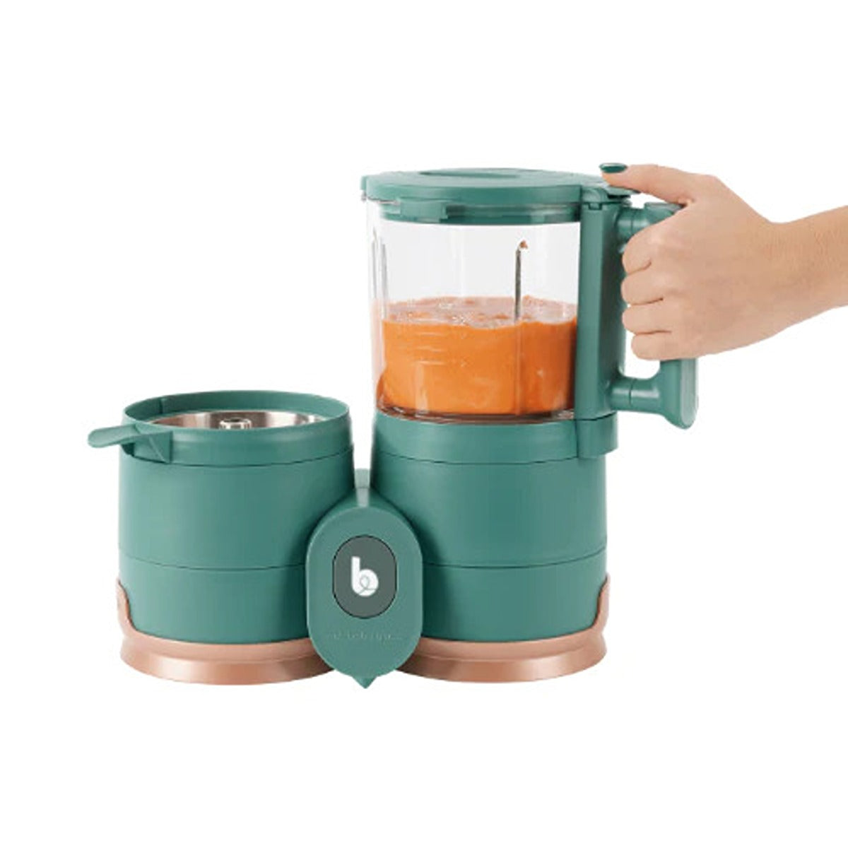 BabyMoov Nutribaby Glass 4 in 1 Food Processor | Steam cook, Blend, Defrost, Reheat | Quick Homemade Baby Food - Glass Bowl - Stainless Steel Tub | Teal