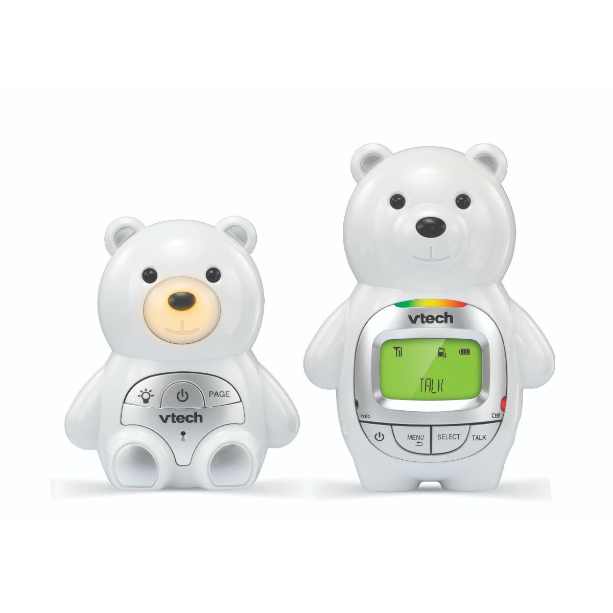 Vtech Monitors Baby Bear Digital Audio Monitor with up to 1,000 ft of Range|Vibrating Sound-Alert |Talk Back Intercom | Temperature Indicator | Night Light Loop & Parent Unit, White