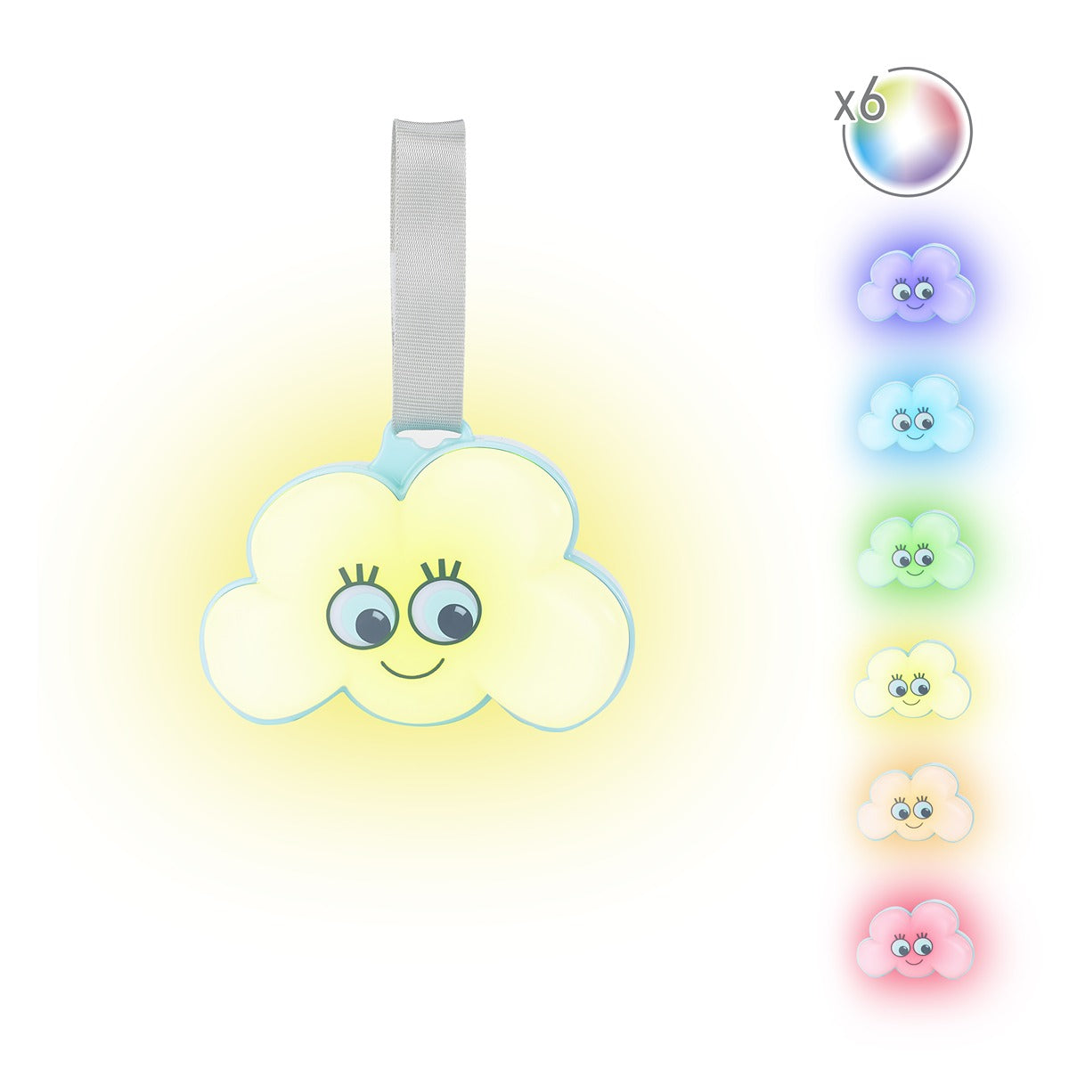 Badabulle Cloud Night Light, Fits on all surfaces with Velcro Fastener, 15 Lullabies, 6 Light Colours, 30 Mins Auto Shut-off