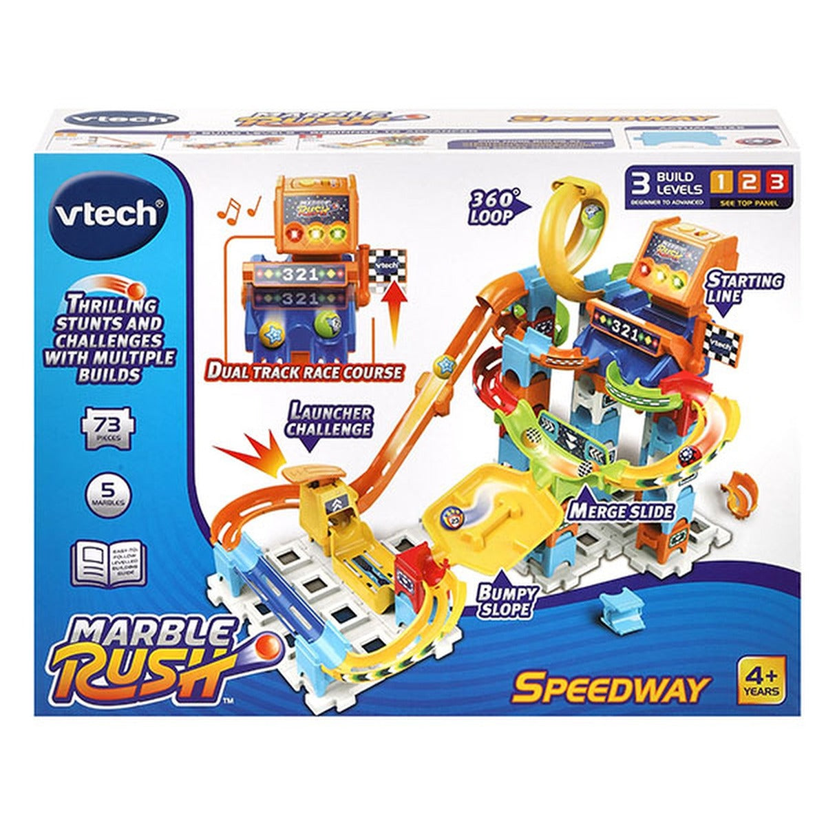 Vtech Marble Rush Speedway | Construction Toys For Kids With 5 Marbles And 70 Building Pieces, Electronic Track Set For Boys And Girls, Colour-Coded Building Toy With Music And Sound, 4 Years +