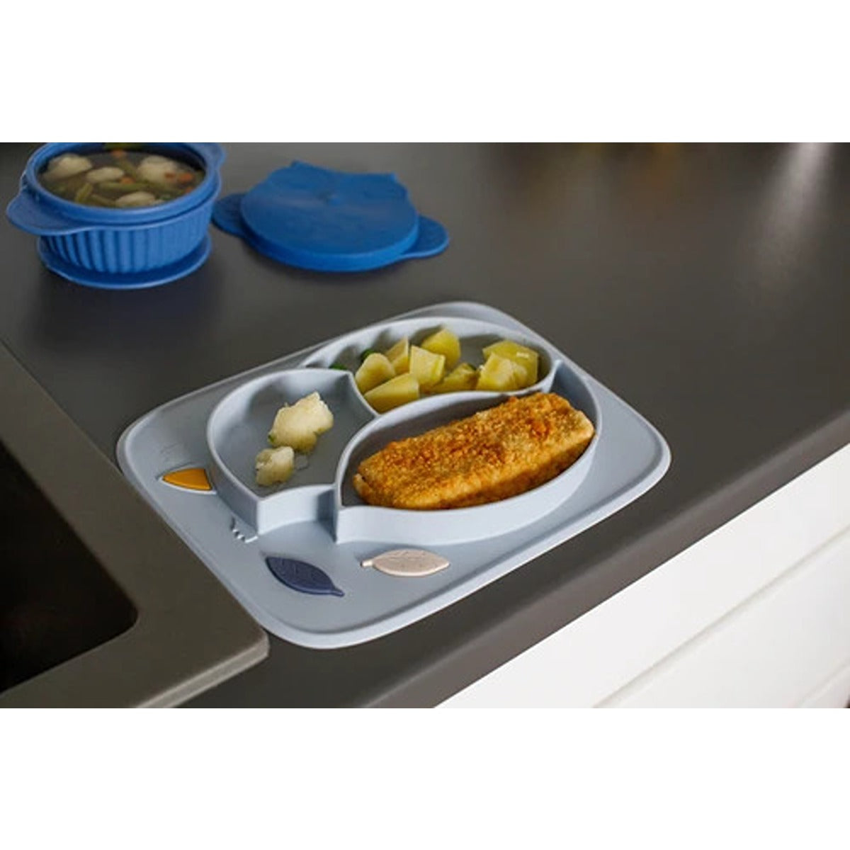 InnoGio GIO Fox Toddler Plate for Baby, Dishwasher Safe, Blue