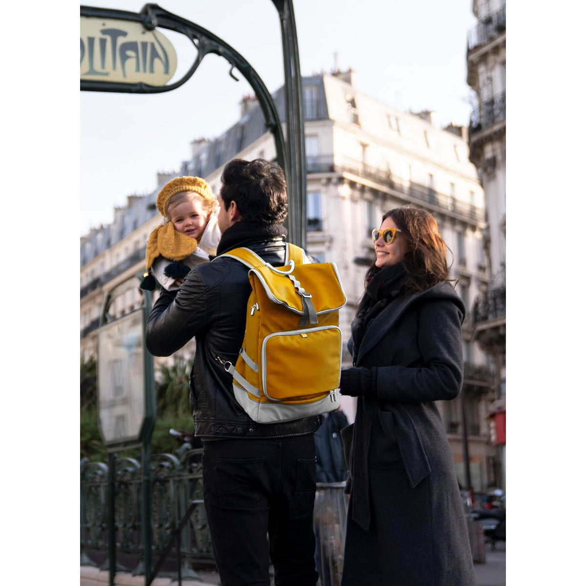 BabyMoov Sancy Diaper Bag Backpack | Unisex Back Pack with Heavy Duty Roll-Top Closure, Large Insulated Compartment, Changing Pad and Accessories, Saffron Yellow