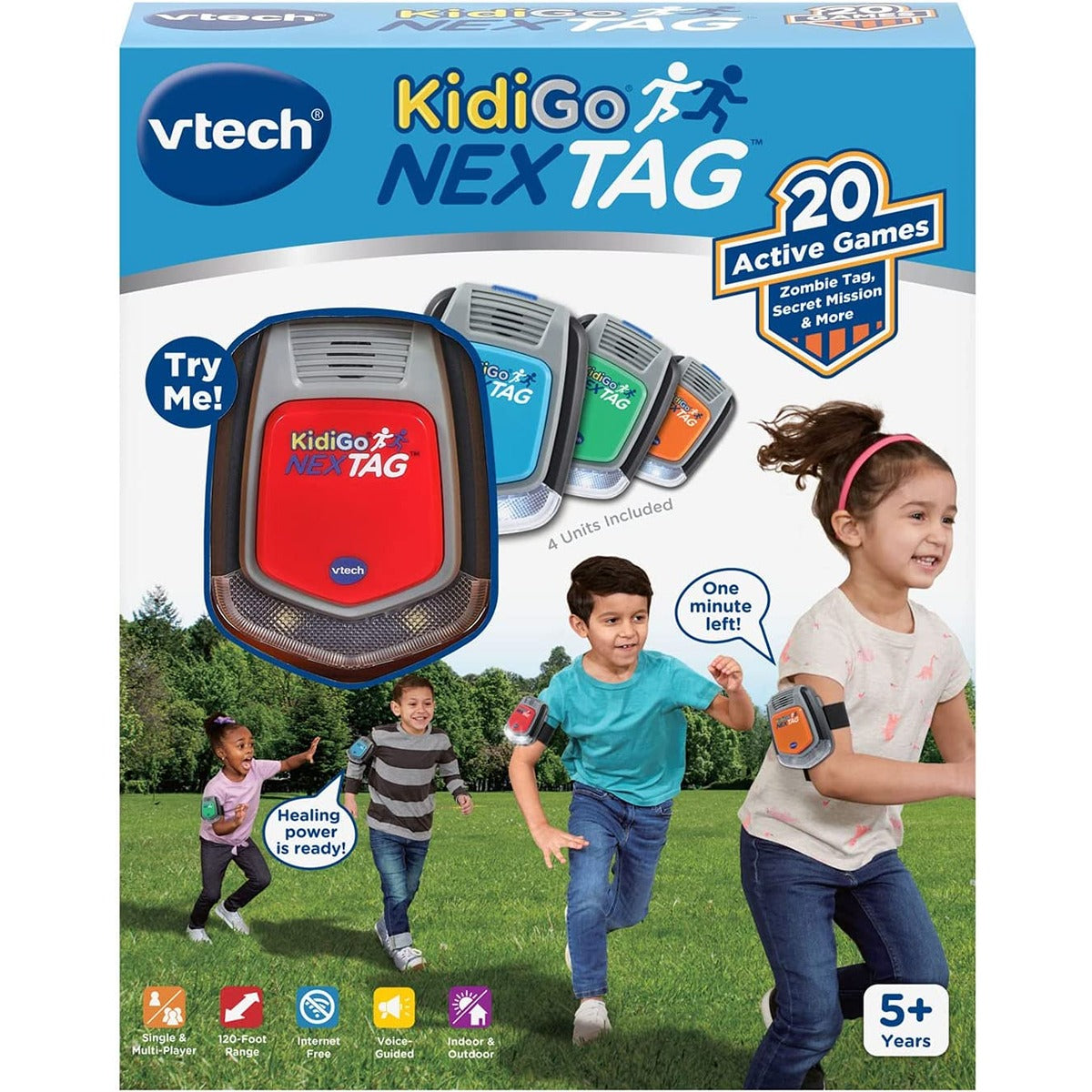 Vtech KidiGo NexTag | Includes 4 units, Play over 20+ Games | Indoor & Outdoor Game, 120 foot Range Between Units | Electronic gaming device For Boys And Girls 5+ Years