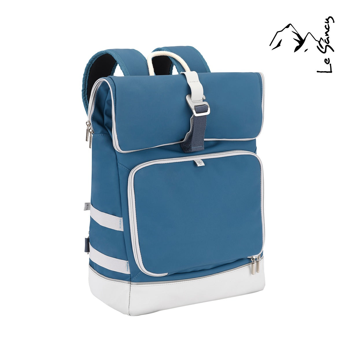 BabyMoov Sancy Diaper Bag Backpack | Unisex Back Pack with Heavy Duty Roll-Top Closure, Large Insulated Compartment, Changing Pad and Accessories, Blue
