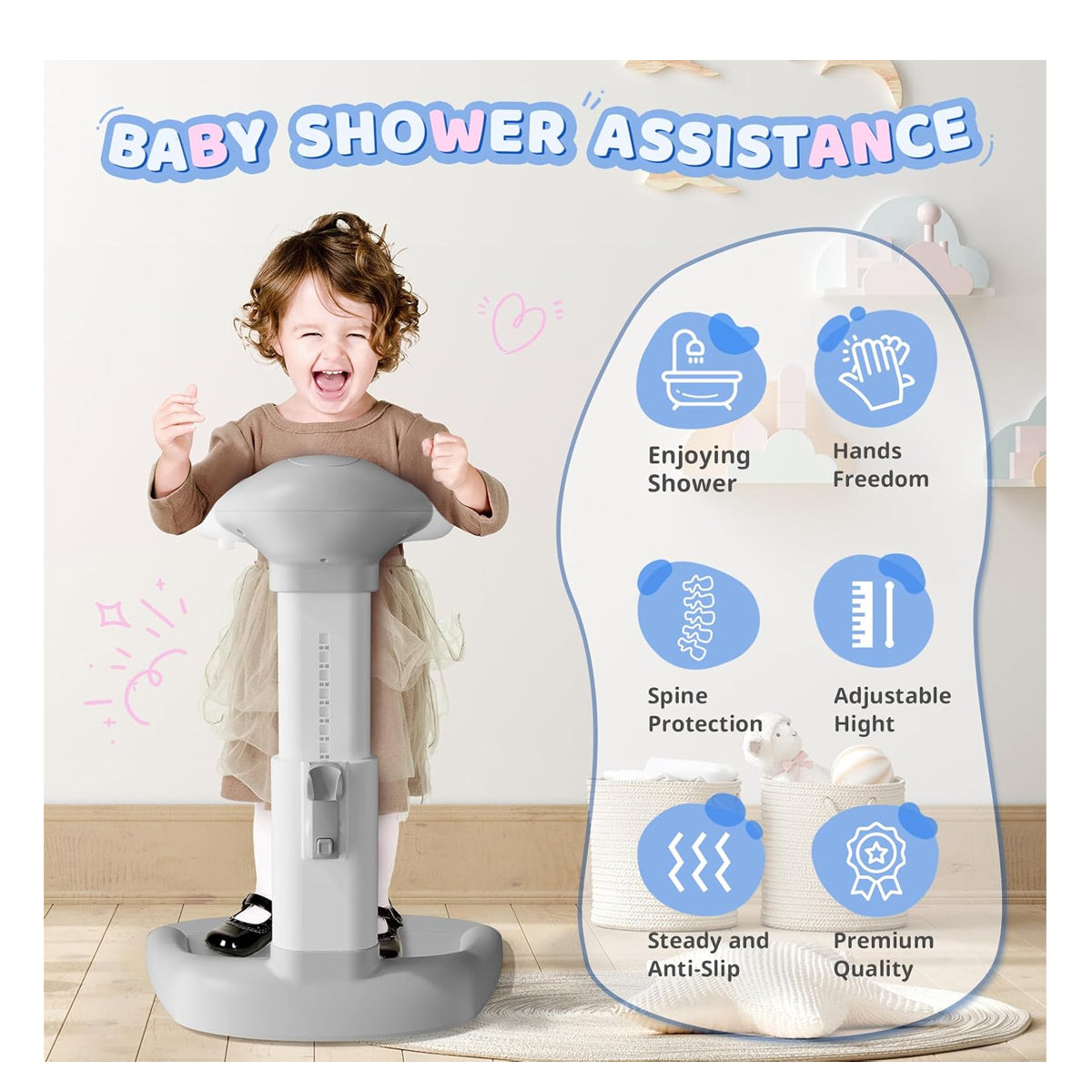 Cooseya PRE ORDER ONLY -- Baby Bath with Adjustable Shower Stand | Anti-Pinch & Anti-Slip Support for Toddlers | Safe Infant Bathtub Helper for Ages 6-36 Months