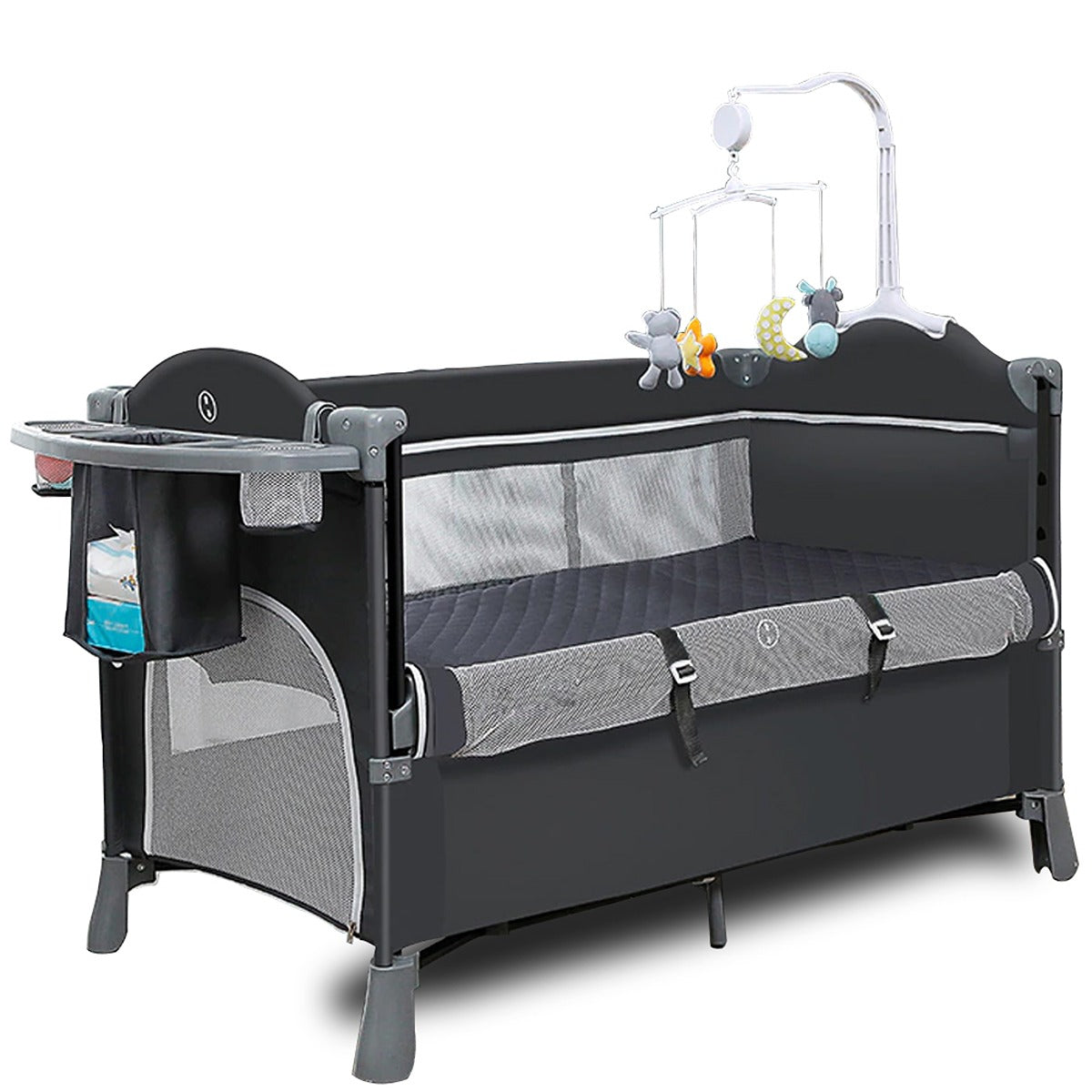 Teknum 4 in 1 Baby Bedside Co-Sleeper Bassinet and Playpen wt Rocker Grey