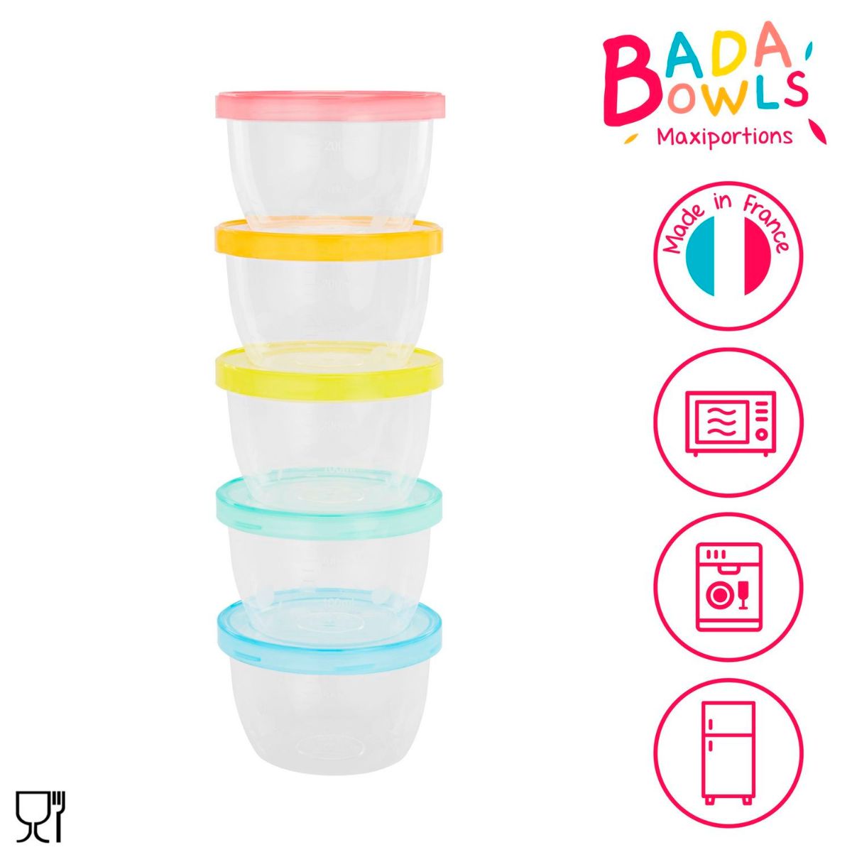 Badabulle Baby Bowls with Lid / Food Storage Containers - 5 X 250ml