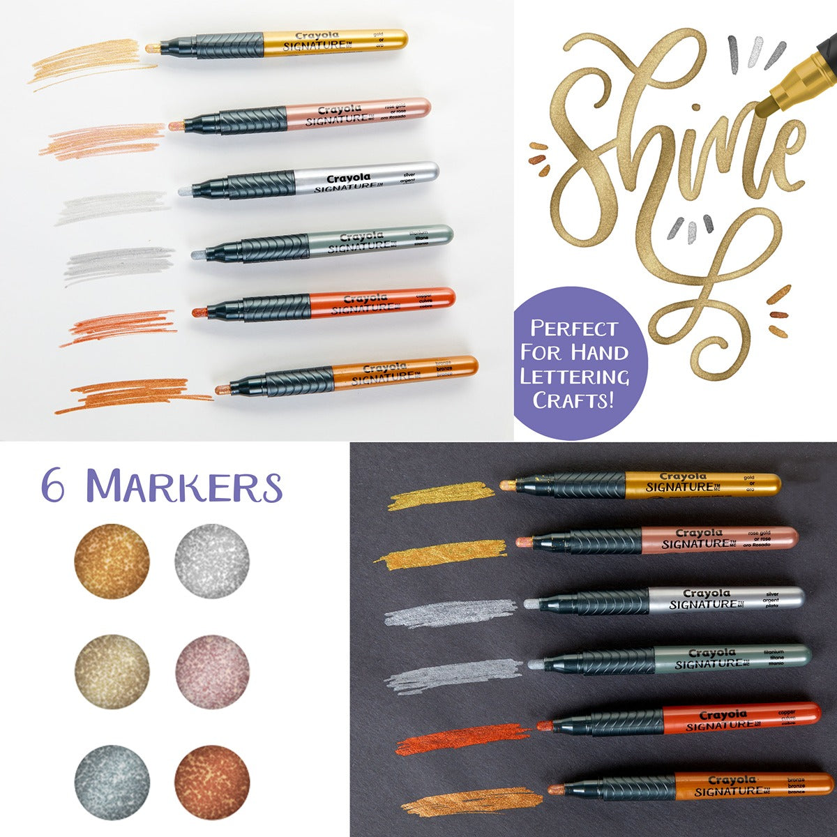 Crayola Signature Metallic Permanent Markers, 6 Count