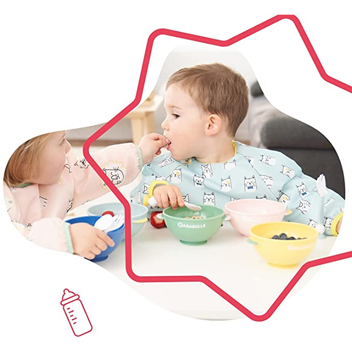 Badabulle Long-sleeved bib, Waterproof, Adjustable - Blue