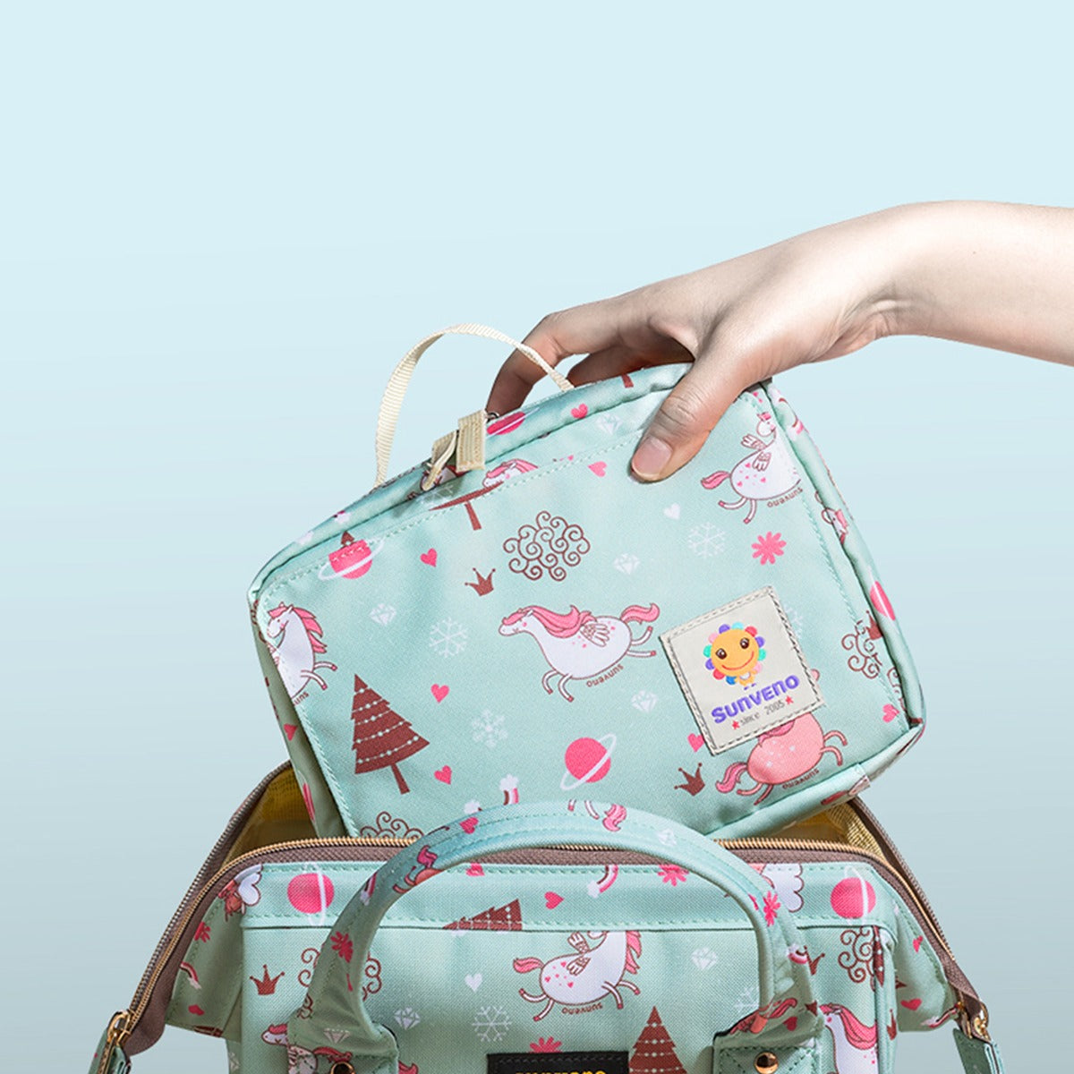 Teknum Travel Lite Stroller - Khaki and  Sunveno Green Dream Diaper Bag and Clutch Combo