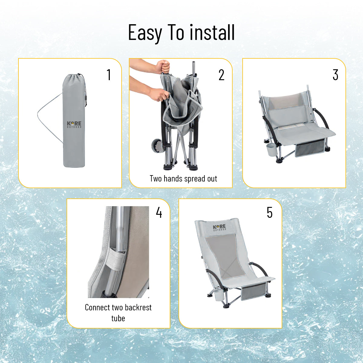 Kore Outdoor Portable low sling beach camping concert folding chair high mesh back