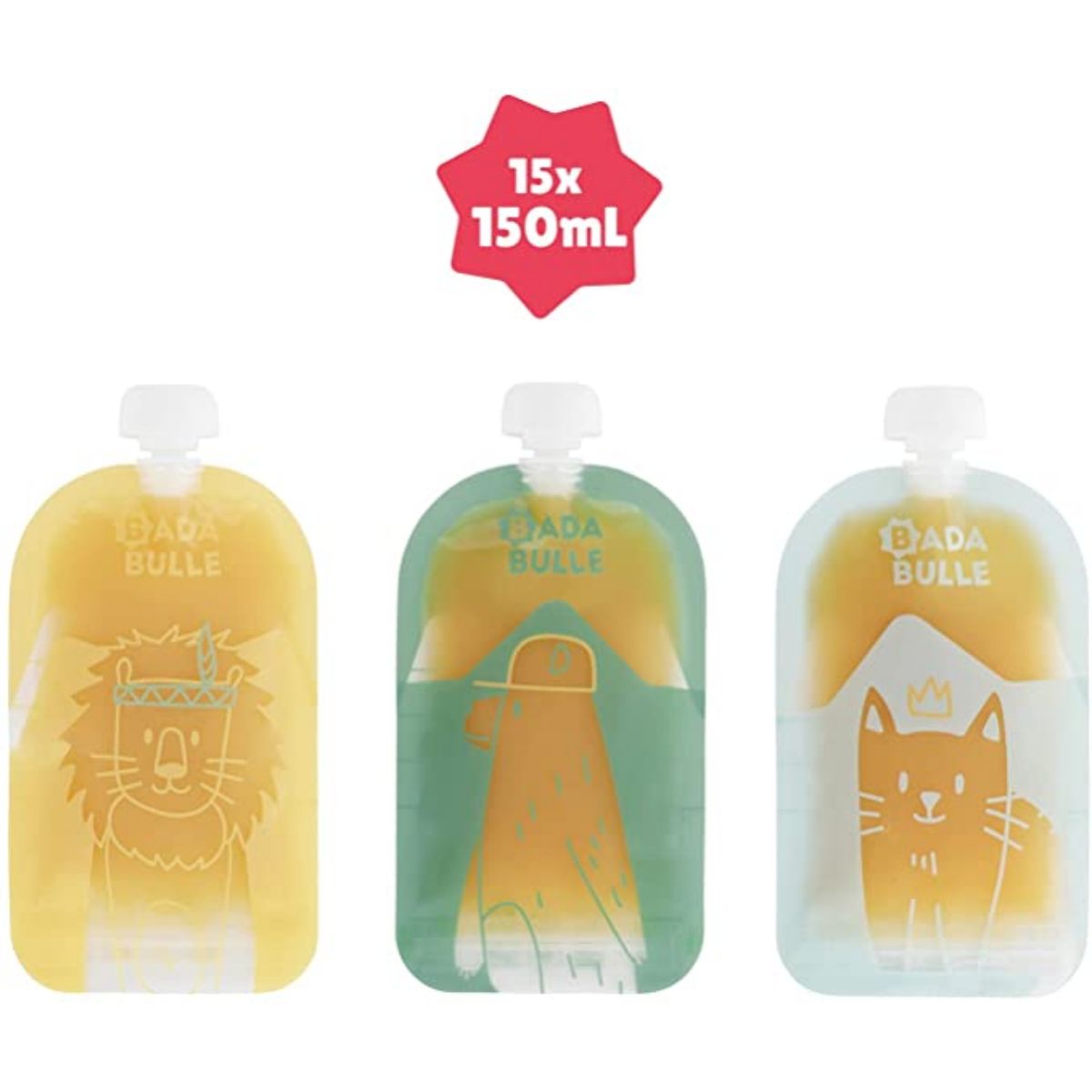 Badabulle Set of 15 reusable squeeze bags, Clear