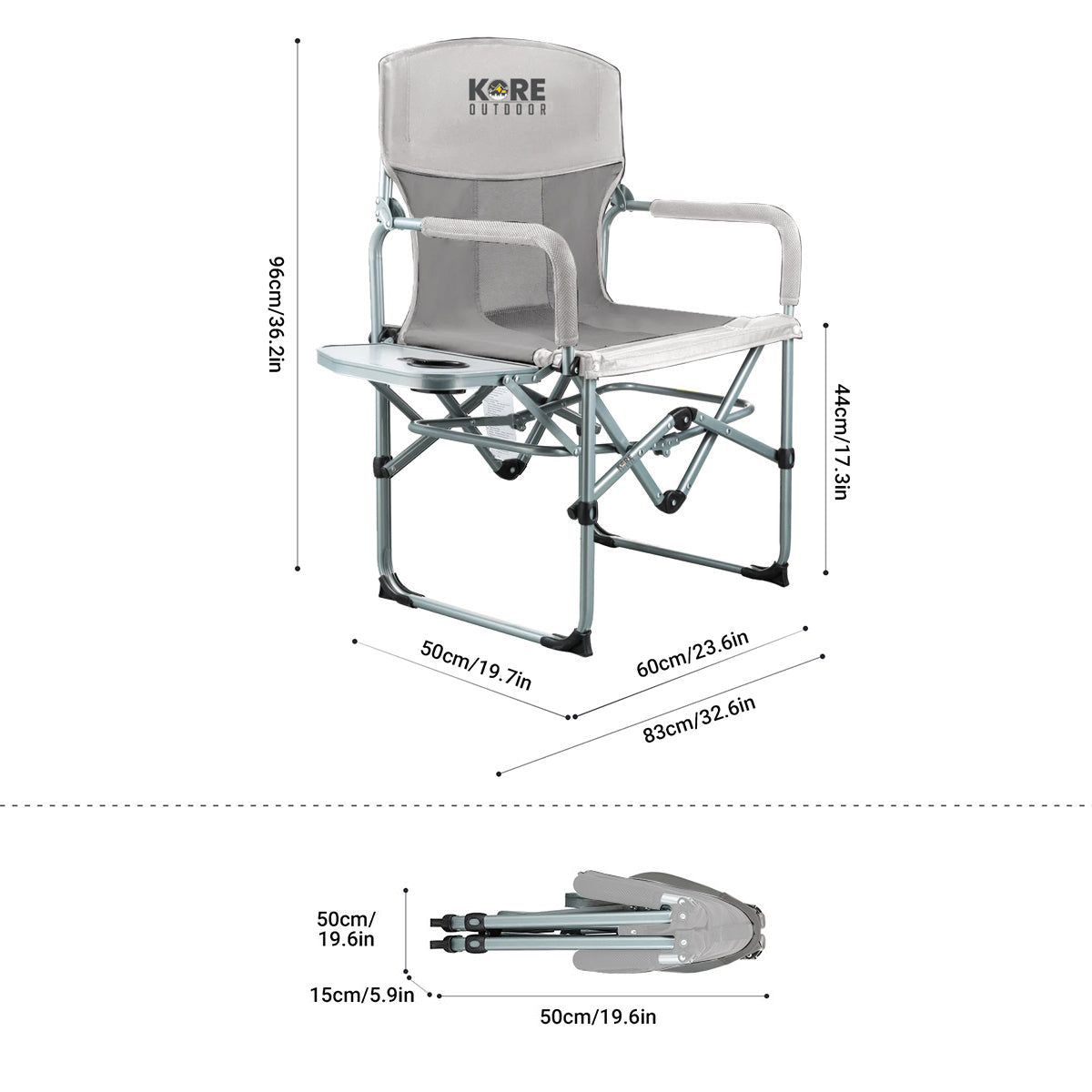 Kore Outdoor Portable folding director camping chair with side table