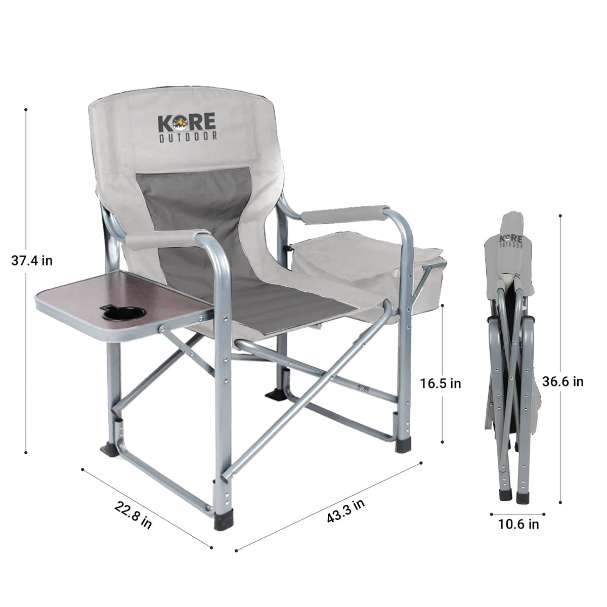 Kore Outdoor Folding camping director chair with cooler bag and side table