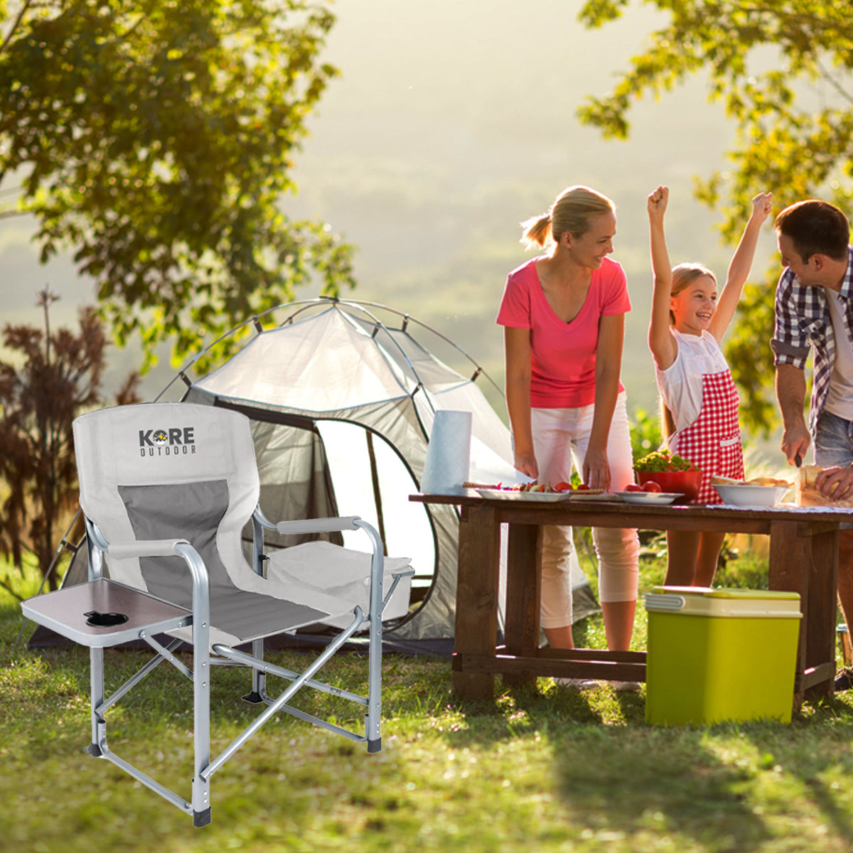Kore Outdoor Folding camping director chair with cooler bag and side table