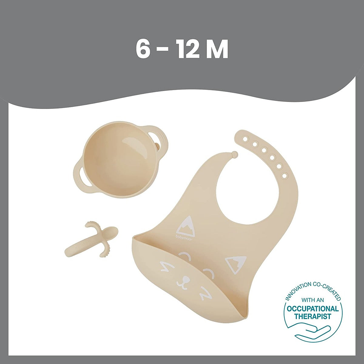 BabyMoov 3-Pc Silicone Bowl, Spoon & Bib Weaning Set,Peach
