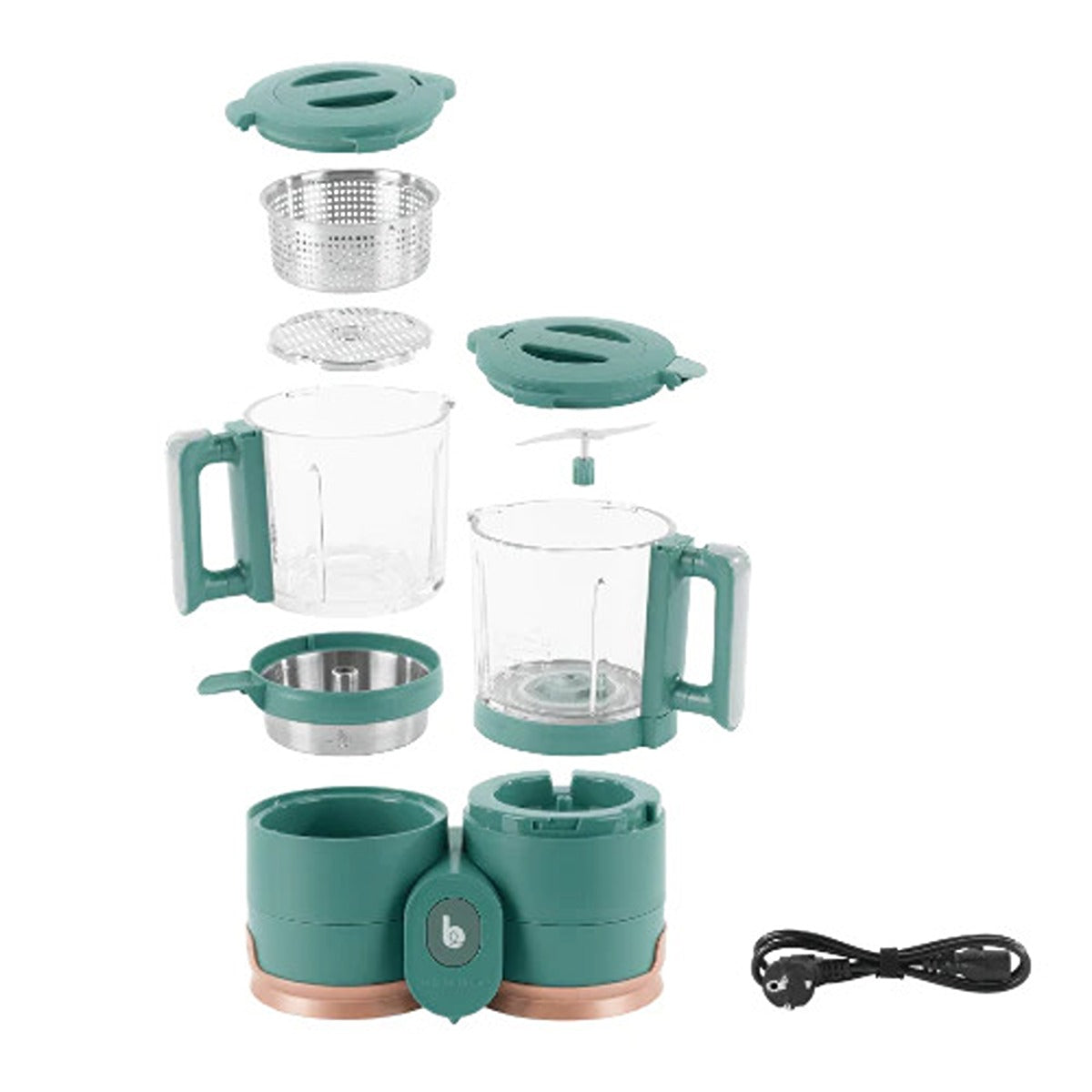 BabyMoov Nutribaby Glass 4 in 1 Food Processor | Steam cook, Blend, Defrost, Reheat | Quick Homemade Baby Food - Glass Bowl - Stainless Steel Tub | Teal