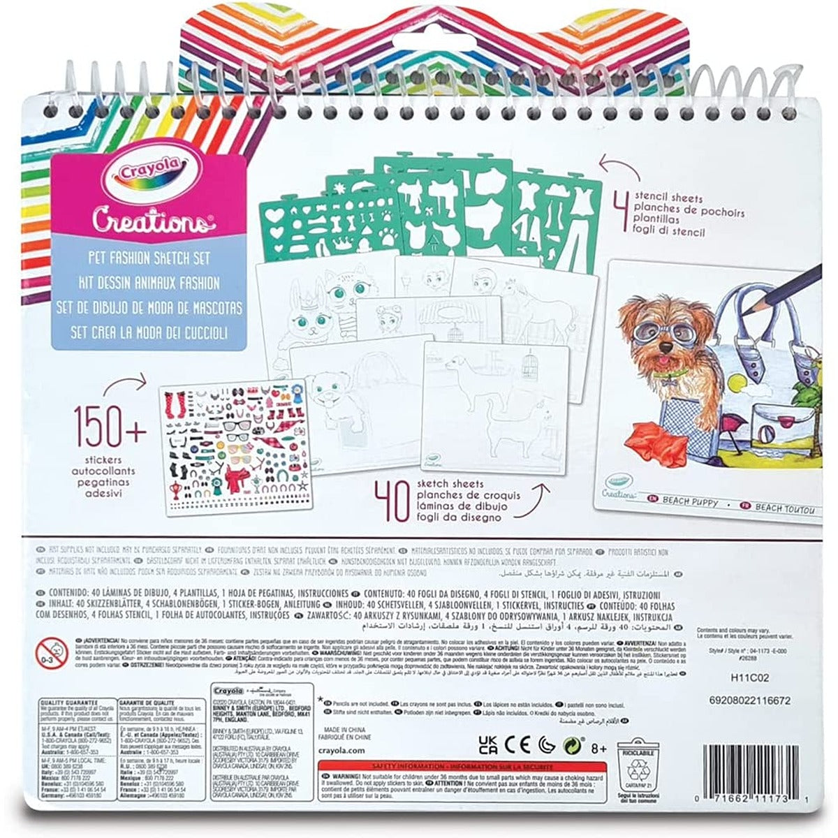 Crayola Creations, Puppy Fashion Set, Album with 40 Pages, Stencils and 150 Stickers, Creative Activity for Children