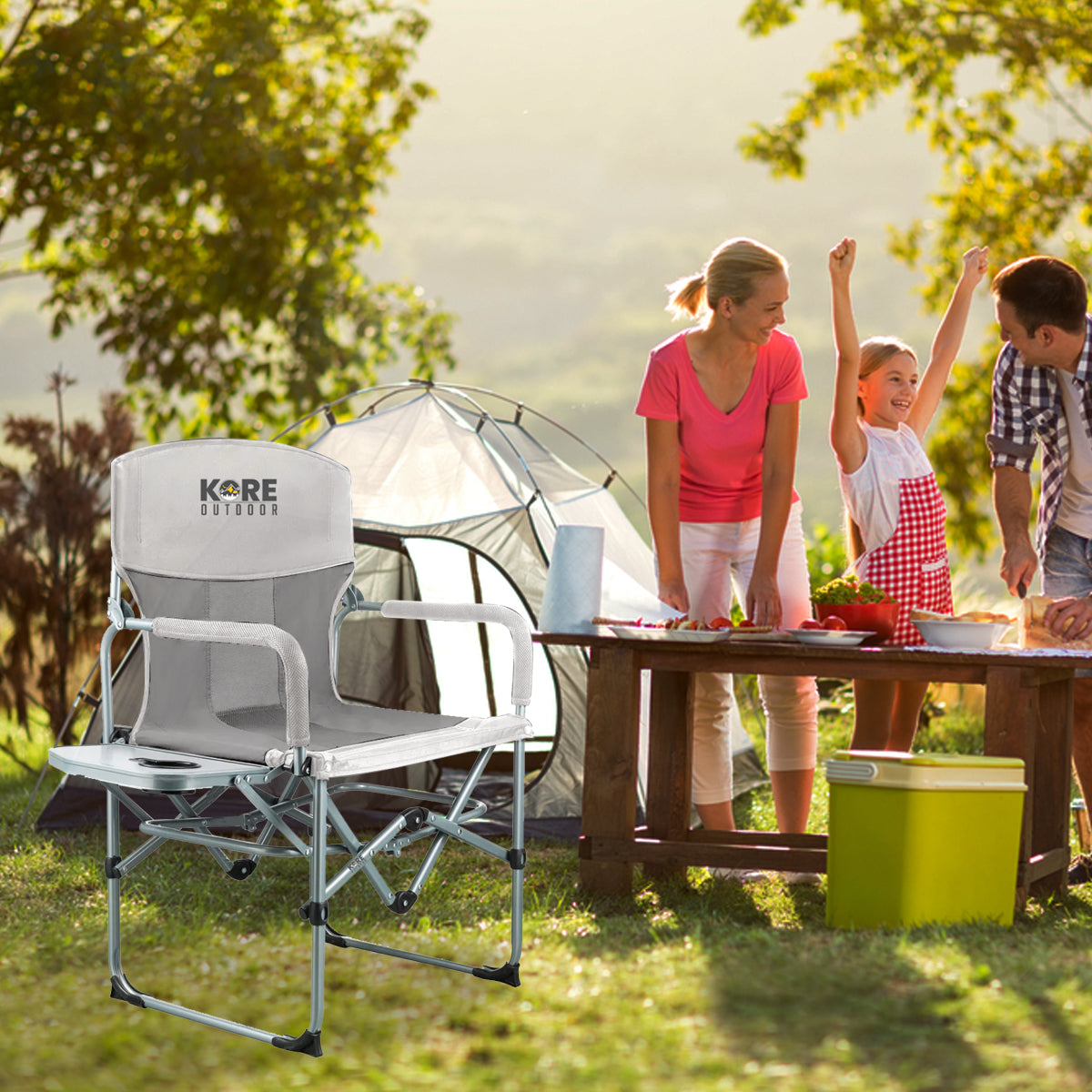 Kore Outdoor Portable folding director camping chair with side table