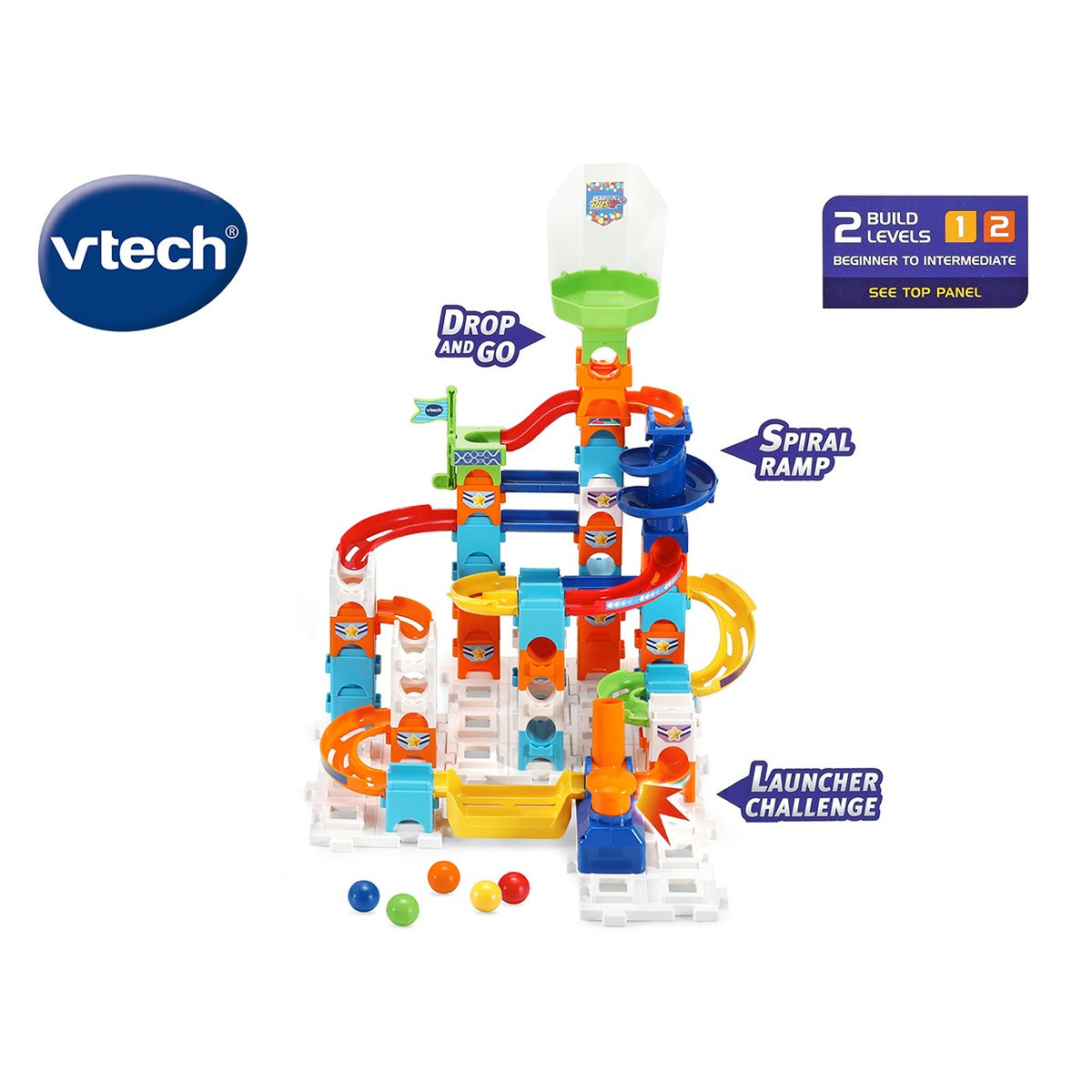 Vtech Marble Rush Spiral City | Construction Toys For Kids With 5 Marbles And 62 Building Pieces, Electronic Track Set For Boys And Girls, Color-Coded Building Toy With Music And Sound, 4 Years+