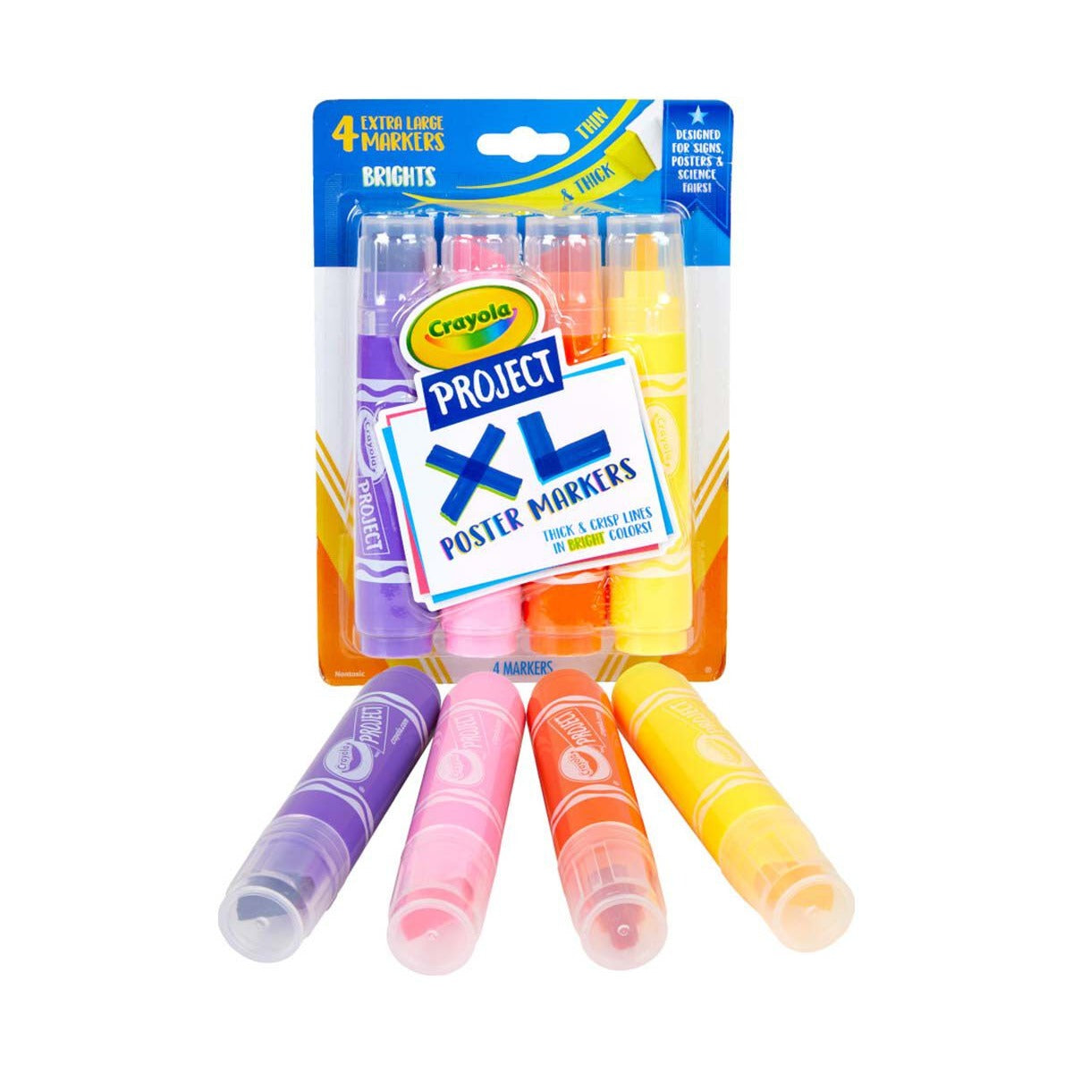 Crayola XL Poster Markers, Bright Colors, 4 Count