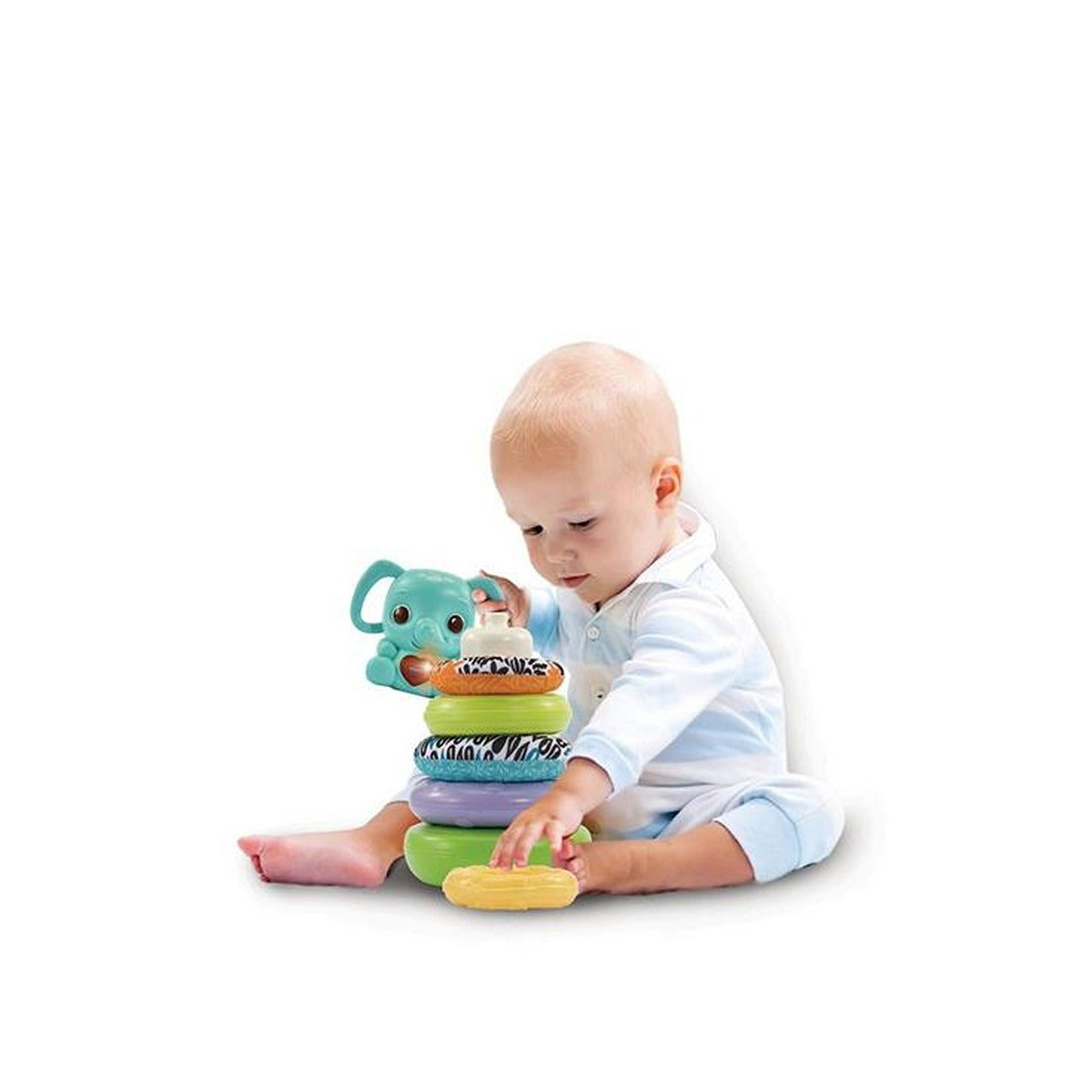 Vtech Stack, Rattle & Link Elephant  | Interactive & Developmental Toy with Sounds and Music | For Boys & Girls, Suitable for Ages 3 Months+