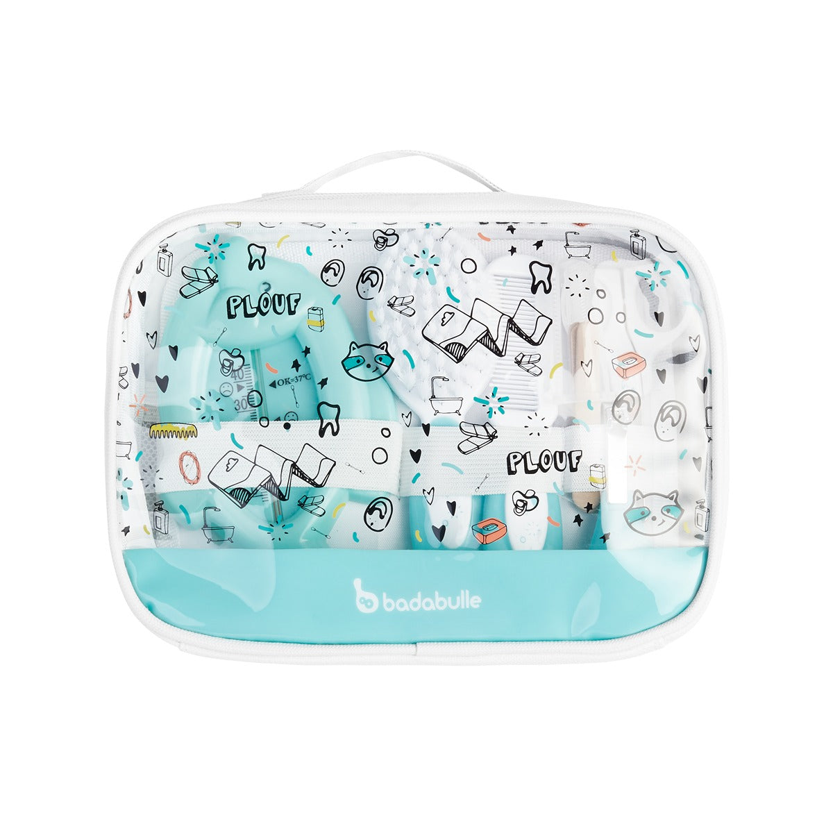 Badabulle - Grooming Kit 7pcs, Brush, Comb, Scissor, Nail Clipper, 4x Nail Files, Silicon Teething Ring & Bath Theremometer