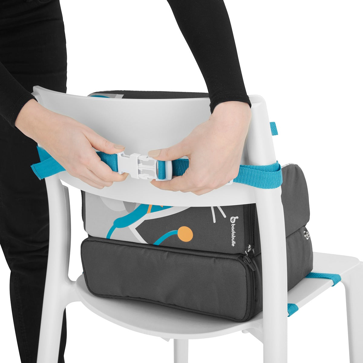 Badabulle Travel Booster Seat (Yummy) 6-36M Extremely Compact, Raises by 10cms Turns into Backpack & comes Large enclosed storage compartment