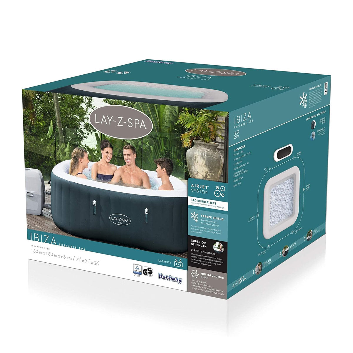 Bestway Bestway Lay-Z-Spa 71" x 71" x 26"/1.80m x 1.80m x 66cm Ibiza AirJet