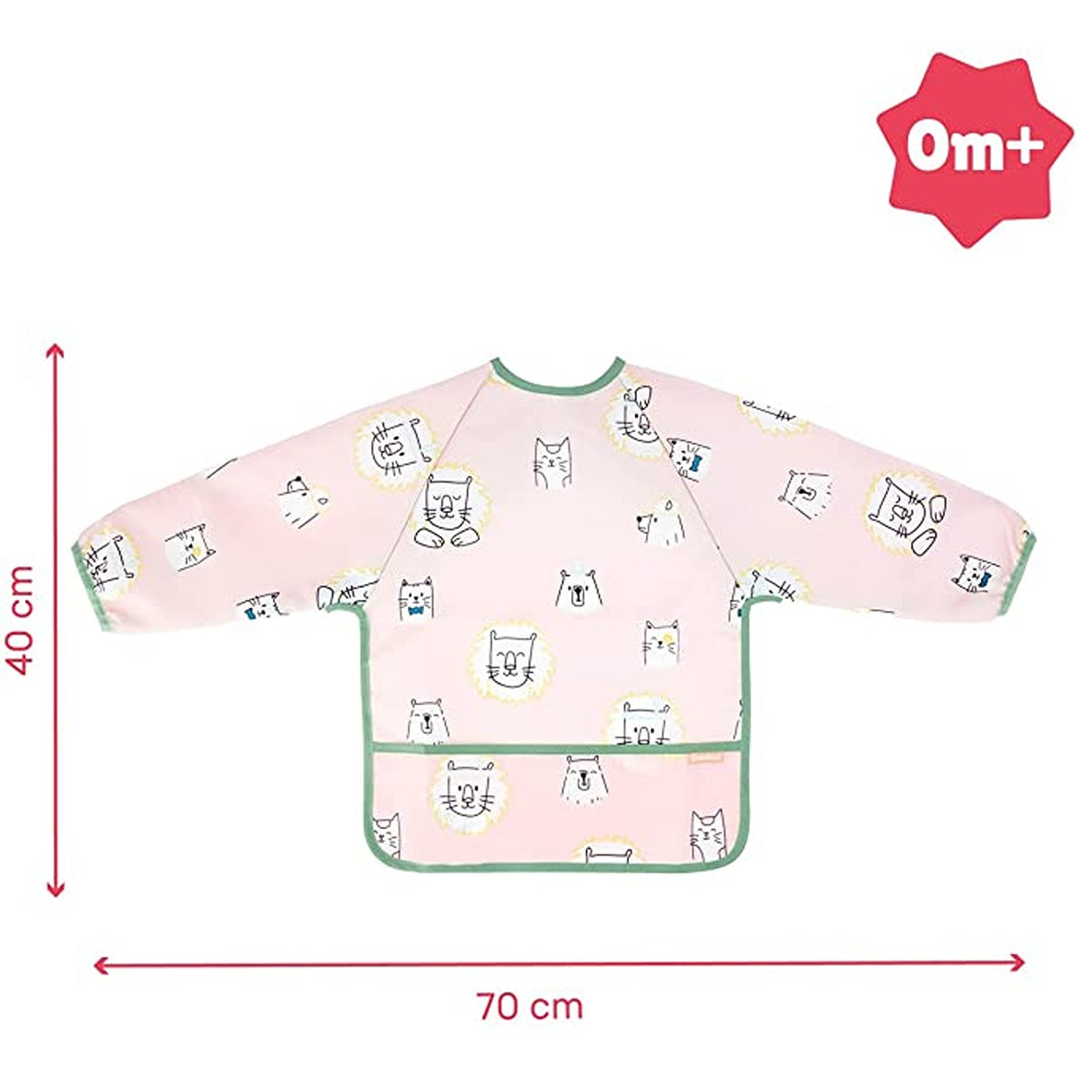Badabulle Long-sleeved bib, Waterproof, Adjustable - Pink