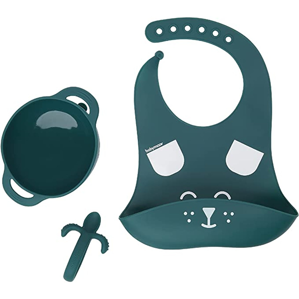 BabyMoov 3-Piece Silicone Bowl, Spoon & Bib Weaning Set,Blue