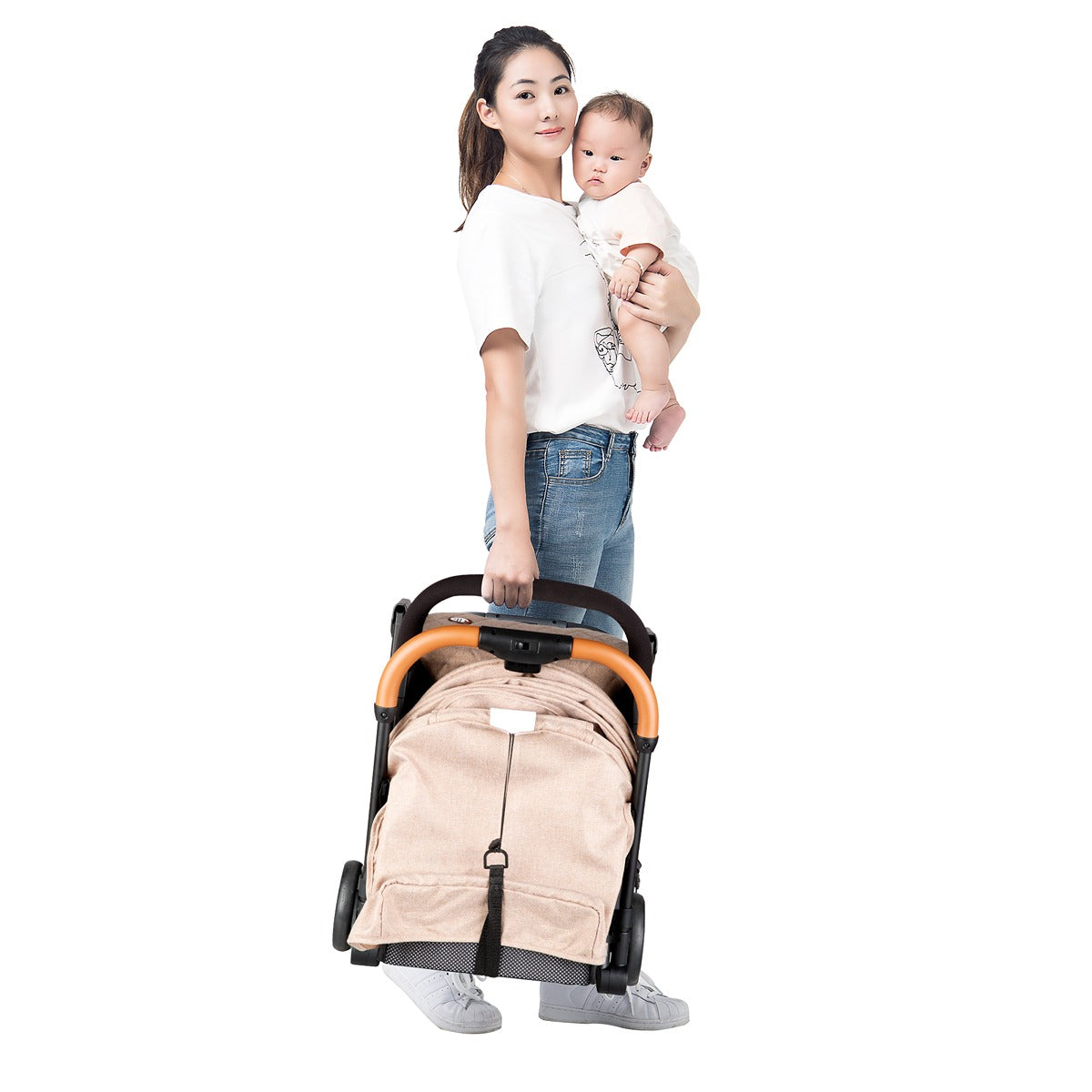 Teknum Travel Lite Stroller - Khaki and  Sunveno Green Dream Diaper Bag and Clutch Combo